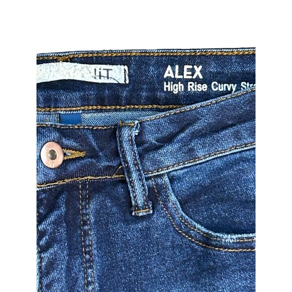 ALEX High Rise Curvy Straight Ankle Jeans in Dark Distressed Wash Size 8 - Picture 3 of 6